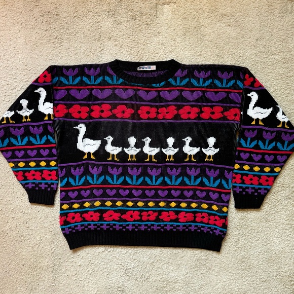 Vintage 80s goose striped pullover sweater - Picture 2 of 4